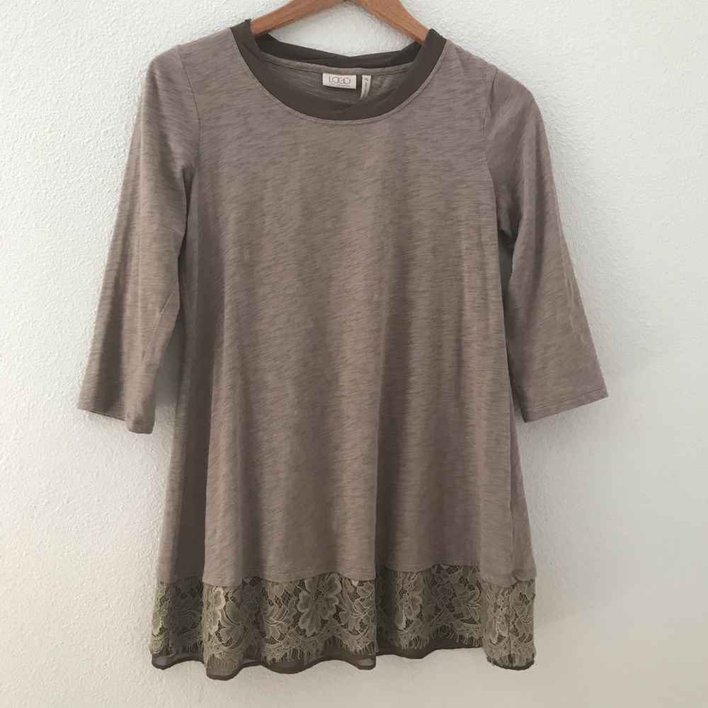 LOGO Lori Goldstein lace trim 3/4 sleeve tunic top